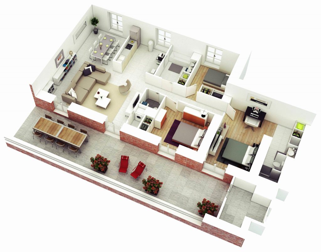 3 Bedrooms House Floor Plan Design