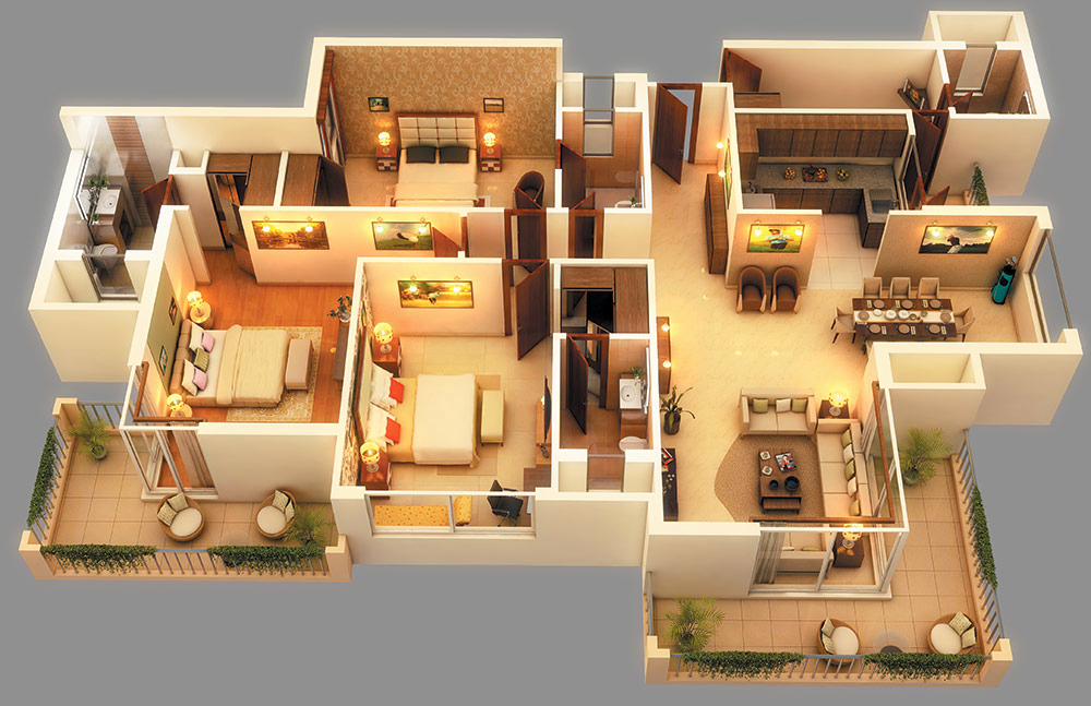 Beautiful Apartment House Plans 3D