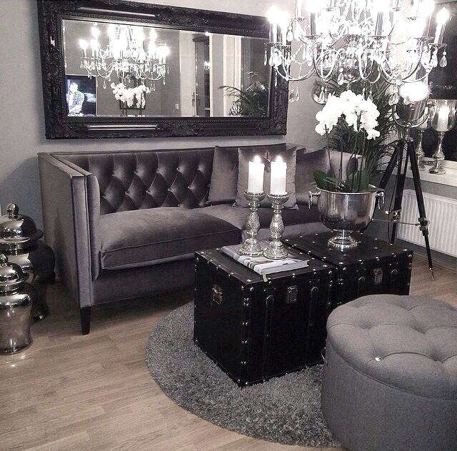 Black White Grey Living Room Design - Black And Silver Home Decor