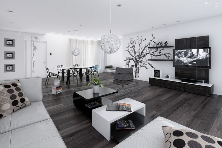 black and white living room