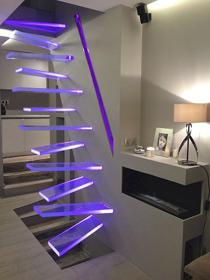 glass stairs with lighting