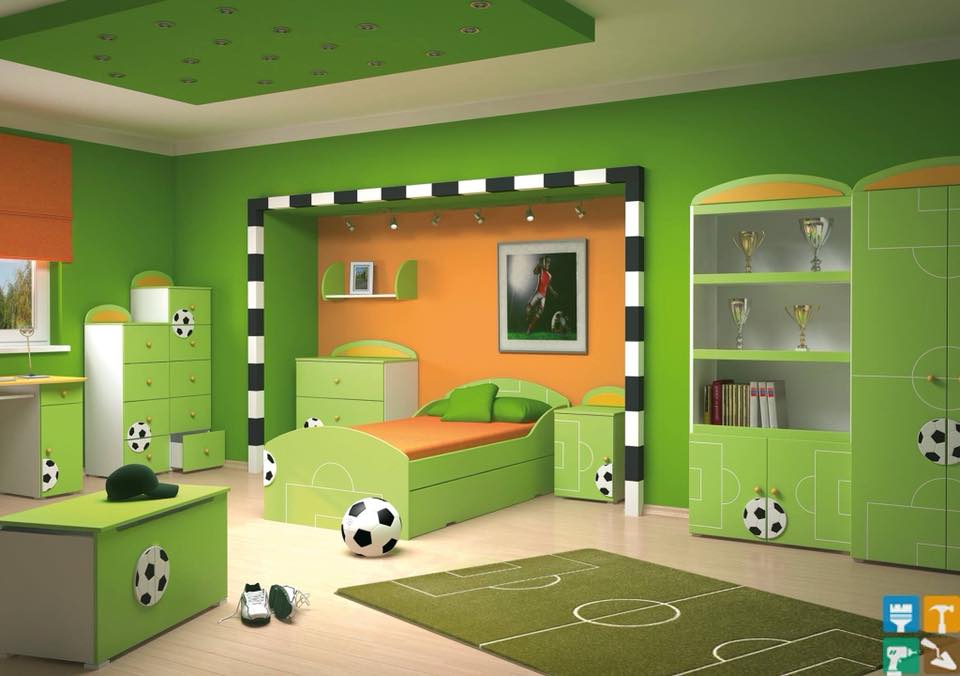 green football theme kids room