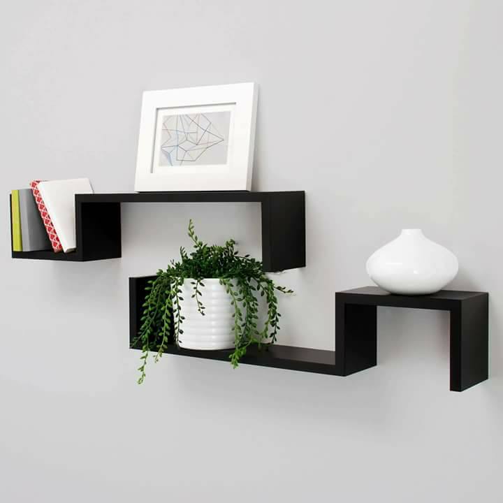 black wall shelves