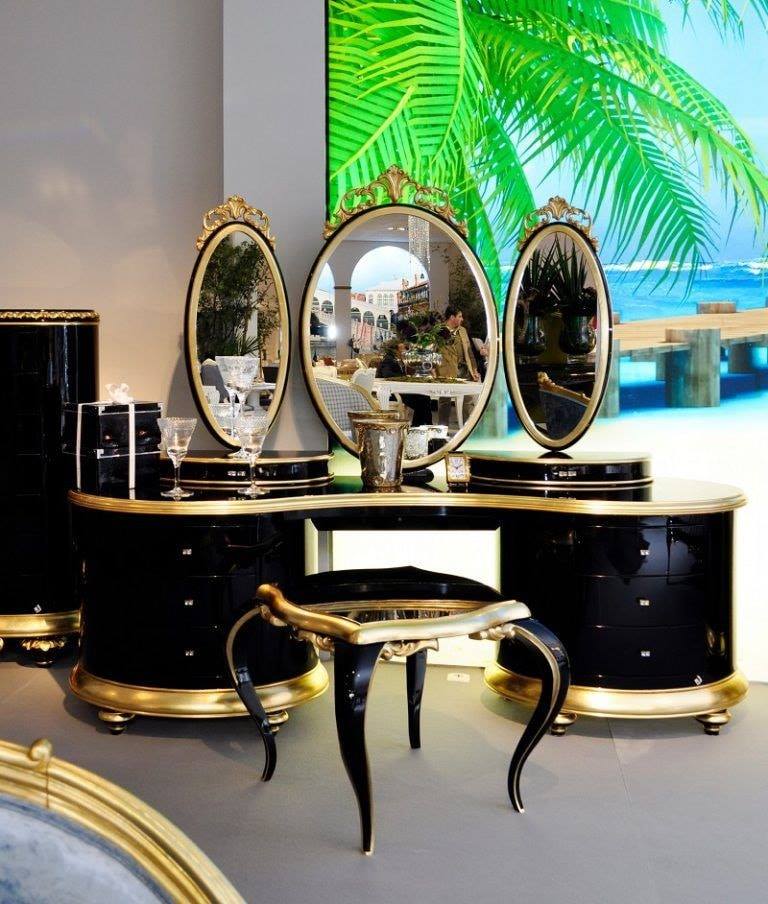 gold and black dressing table