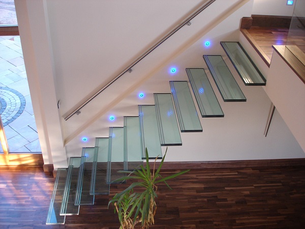 glass stairs with lighting