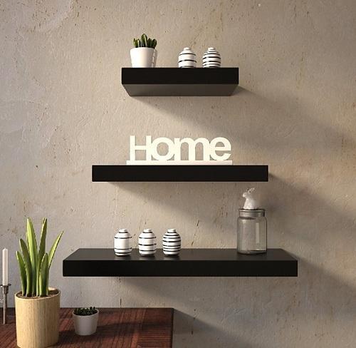 black wooden shelves