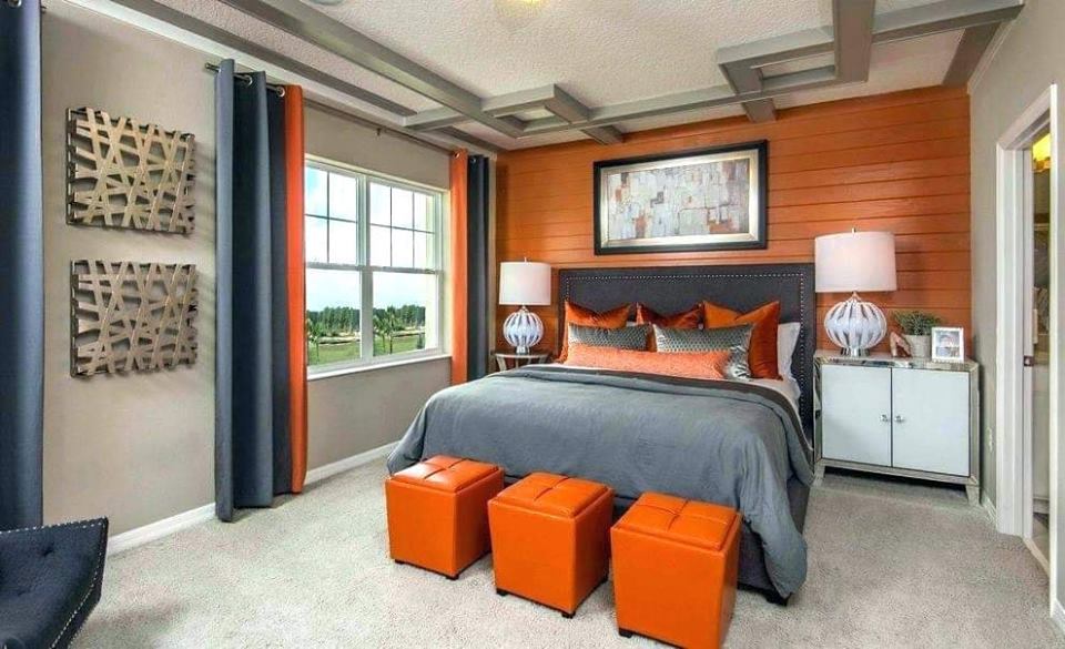 orange and grey bedroom