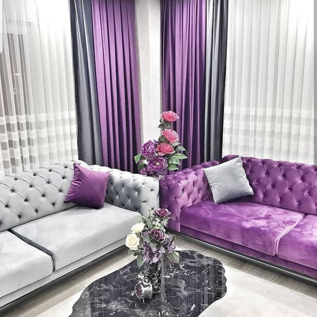 purple and grey living room