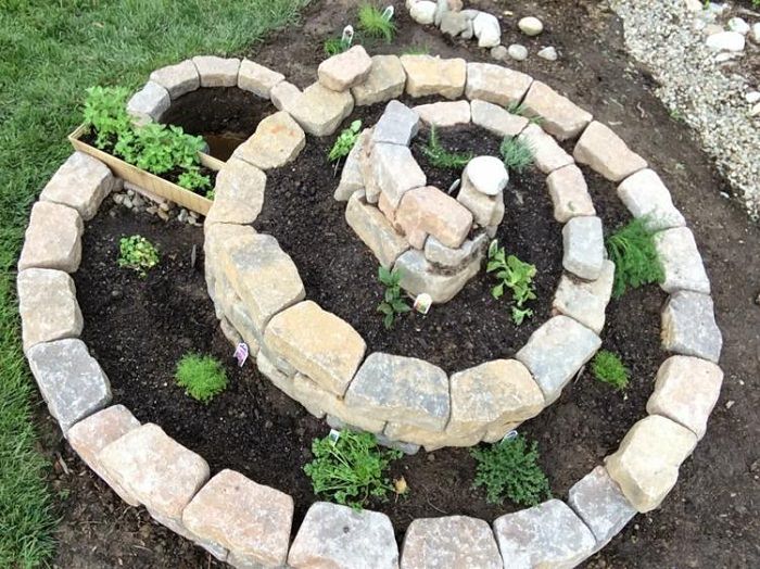 river rocks spiral garden