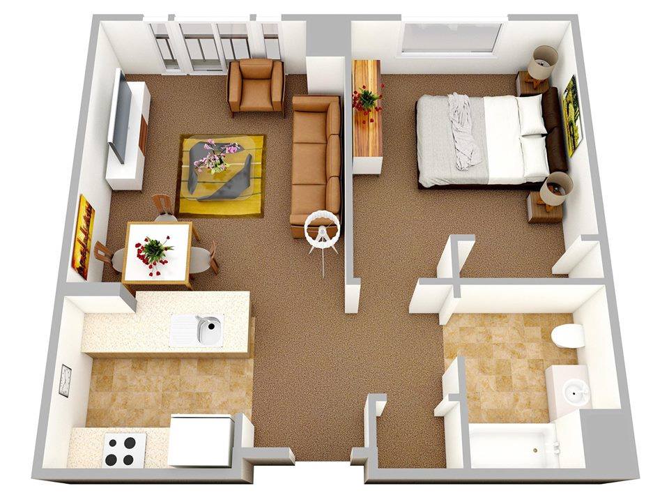 One Bedroom Apartments 3d Floor Plans