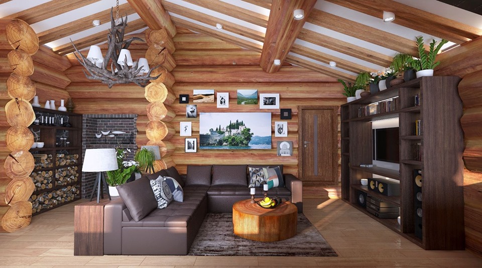 Magnificent Interior Of Wooden Cottage