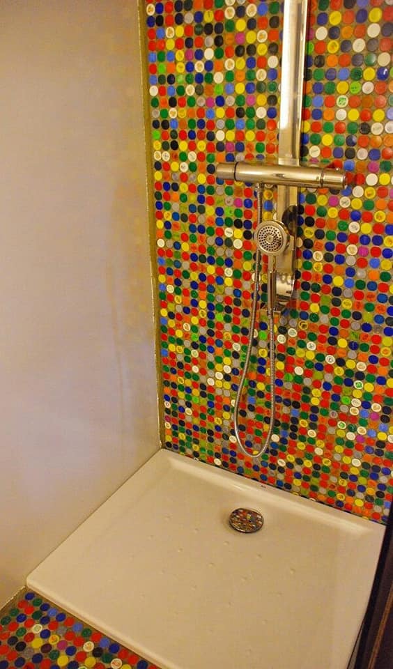 bottle caps bath wall