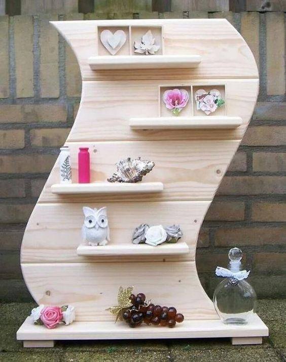 wooden shelves