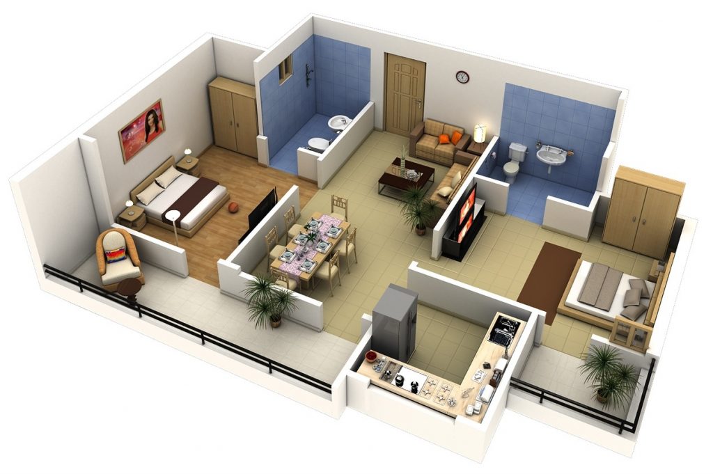 Two Bedroom House Plans In 3d