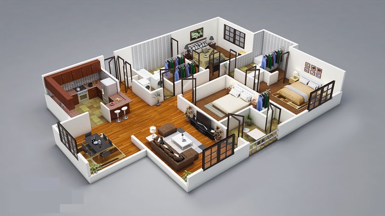 Two Bedroom House Plans In 3d