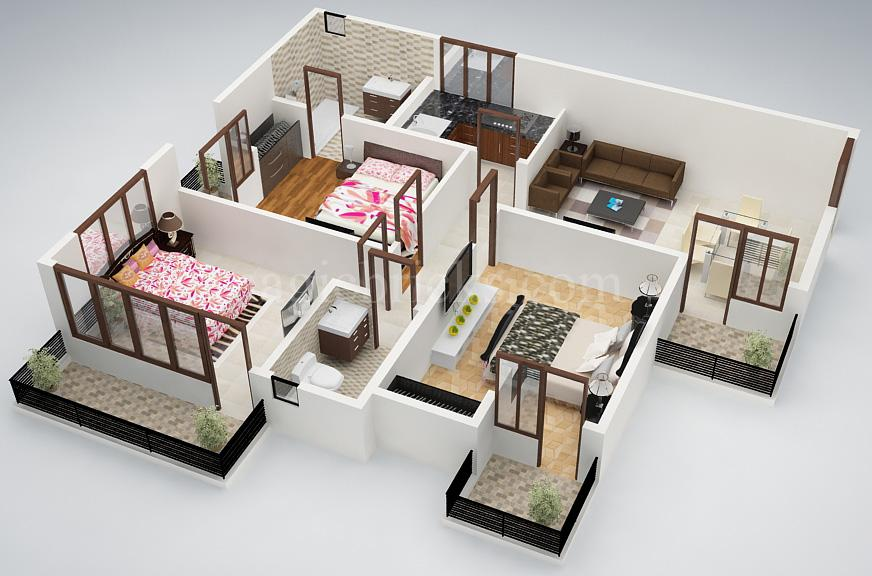 Two Bedroom House Plans In 3d