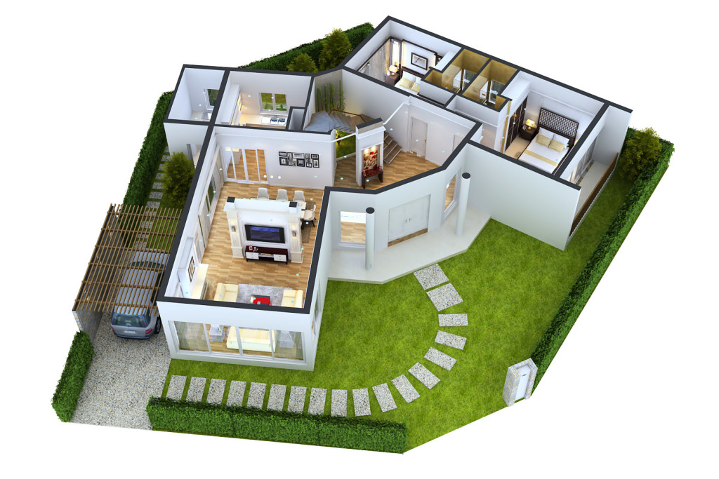 TwoBedroom House Plans in 3D