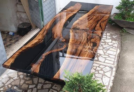 black wood table