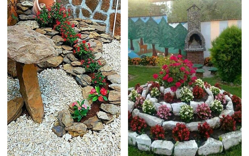 Decorating Garden With Rocks and Flowers