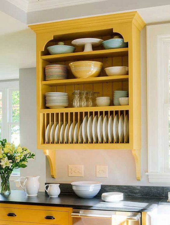 yellow kitchen shelving