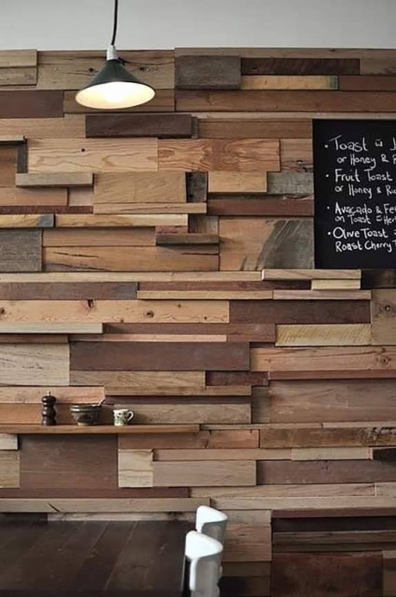 stacked wood tiles for dining room