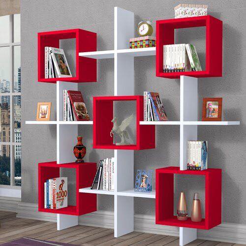 red and white shelves