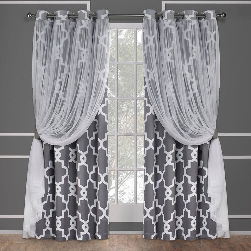 grey and white curtains