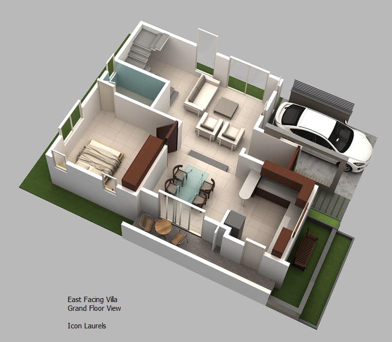 3D Duplex House Plan