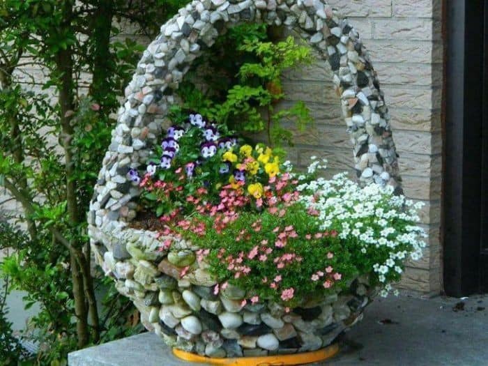 rocks flower pots