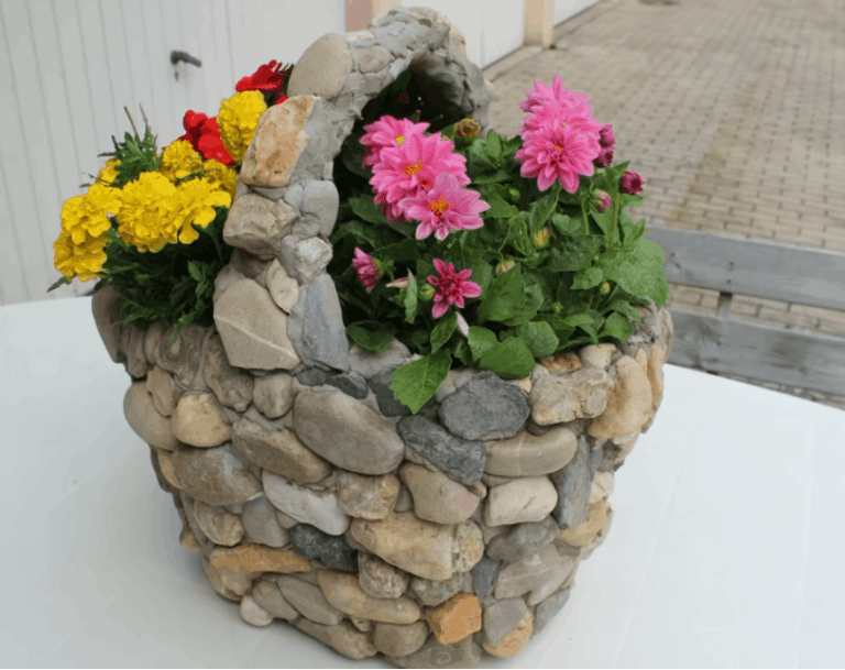 diy flower pot with rocks