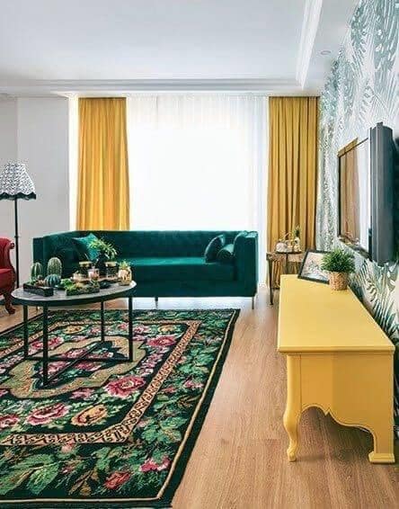 living room green and yellow shades