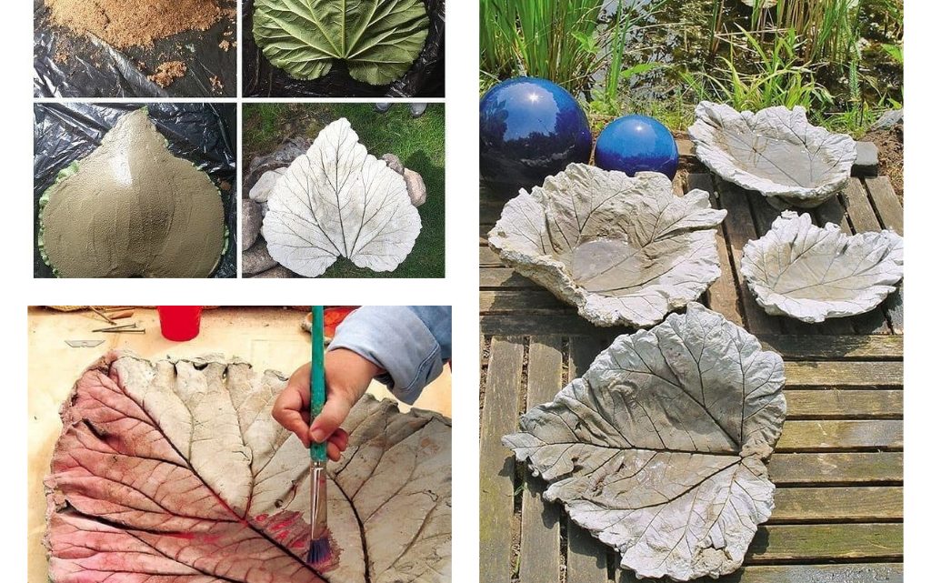 DIY Water Fountain With Cement and Leaves